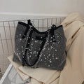 Sac bourse noir femme à strass et détails argentés, 32 x 25 cm, noir