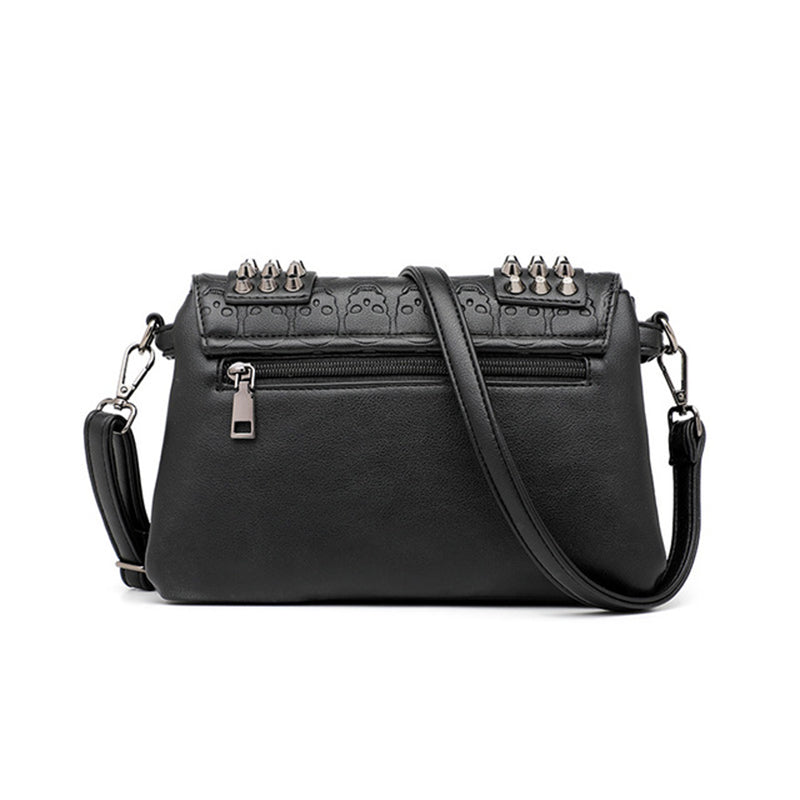 Sac à main noir femme style rock à clous, rabat et anse réglable