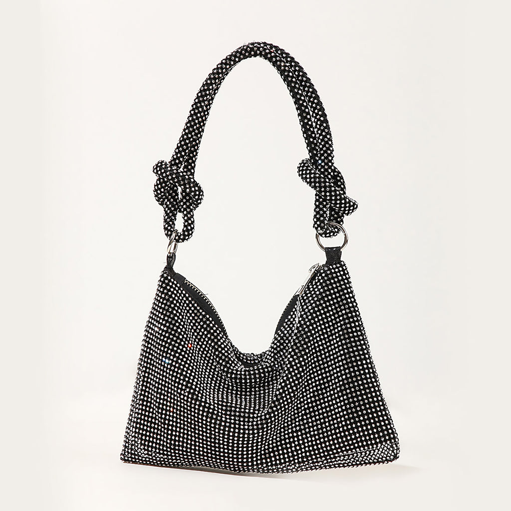 Sac de soirée noir scintillant femme, fermeture zip, 21 cm, noir