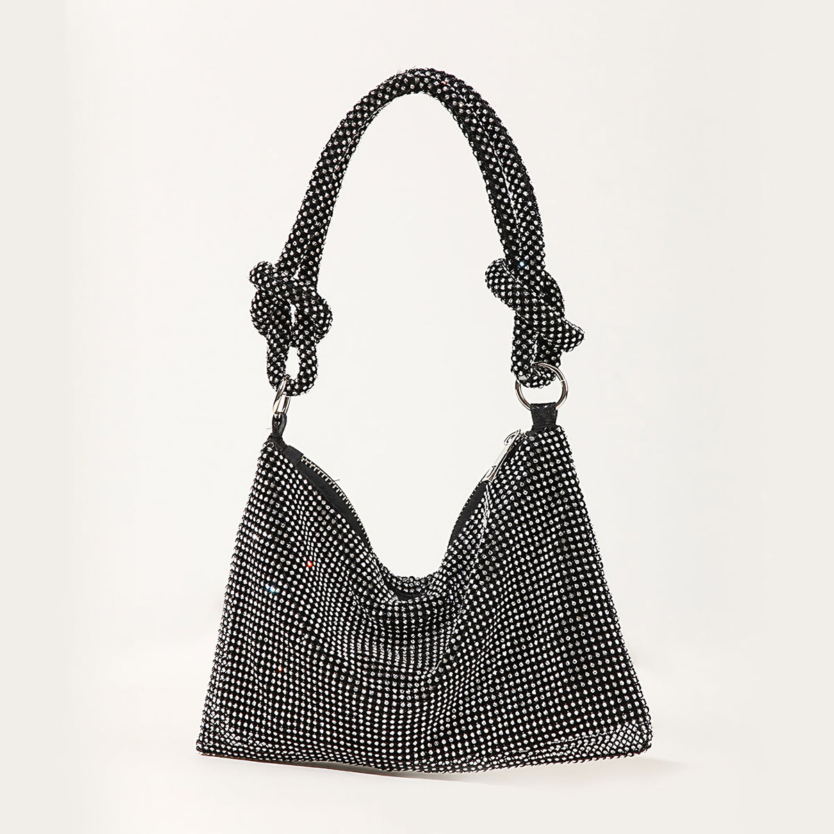 Sac de soirée noir scintillant femme, fermeture zip, 21 cm, noir