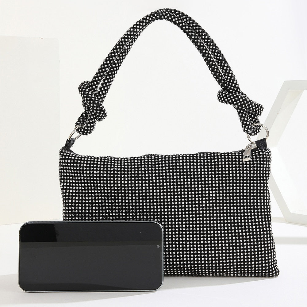 Sac de soirée noir scintillant femme, fermeture zip, 21 cm