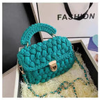 Petit sac en crochet femme, rabat et fermoir doré, 18 x 14 cm, turquoise