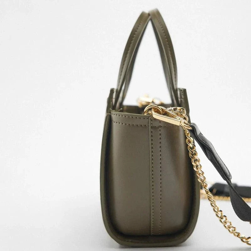 Sac à main femme en similicuir, noir ou vert, format moyen
