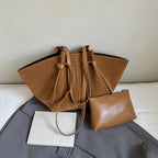 Grand sac cabas femme en suédine, anses rigides, pochette zippée, marron