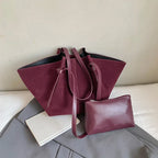 Grand sac cabas femme en suédine, anses rigides, pochette zippée, bordeaux