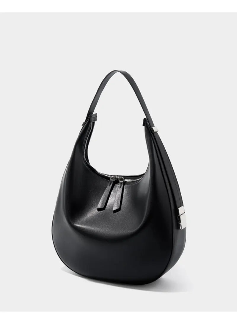 Grand sac hobo femme en cuir, anse modulable, noir ou blanc, noir