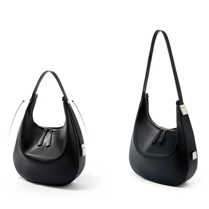 Grand sac hobo femme en cuir, anse modulable, noir ou blanc