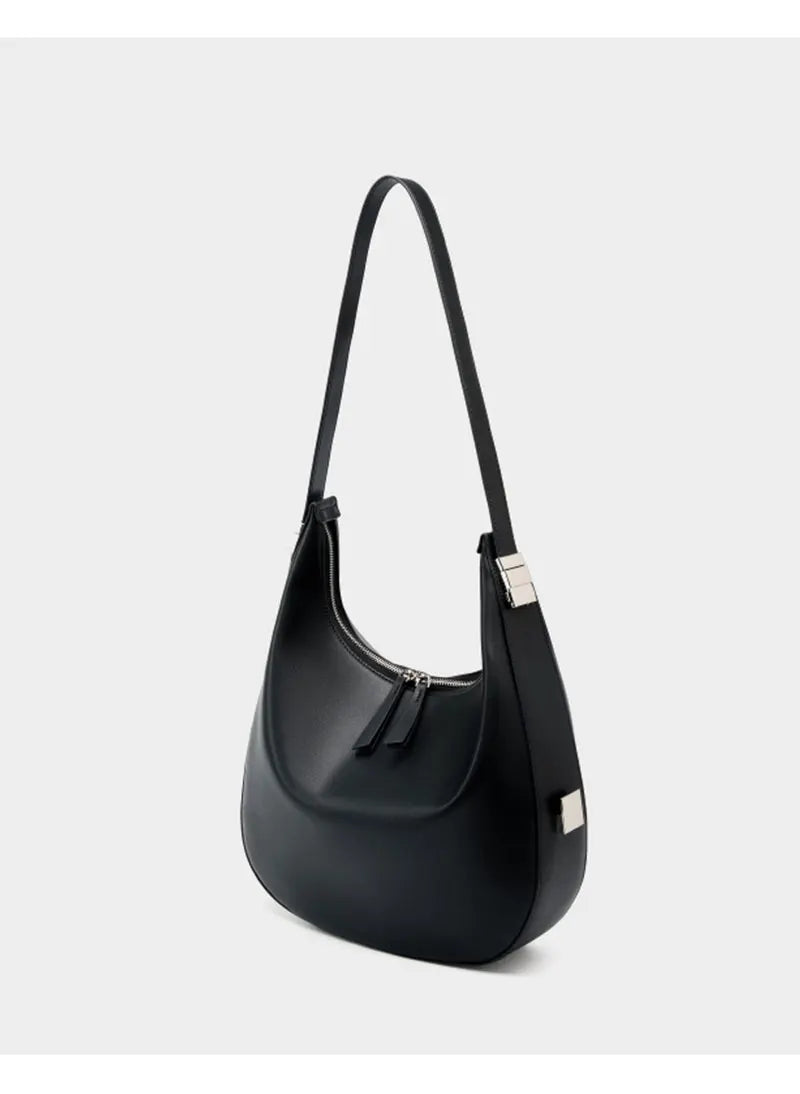 Grand sac hobo femme en cuir, anse modulable, noir ou blanc