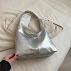 Sac hobo argenté femme en similicuir métallisé, 30 x 32 cm, argenté