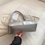 Sac hobo argenté femme en similicuir métallisé, 30 x 32 cm