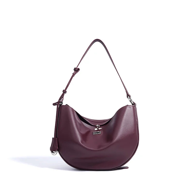 Sac hobo femme en similicuir, anse réglable, cinq coloris, bordeaux