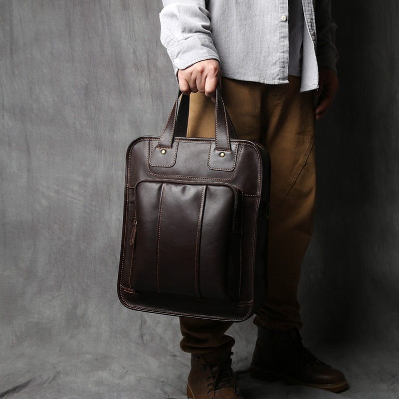 Sac à main homme en cuir, forme verticale, ordinateur 15 pouces