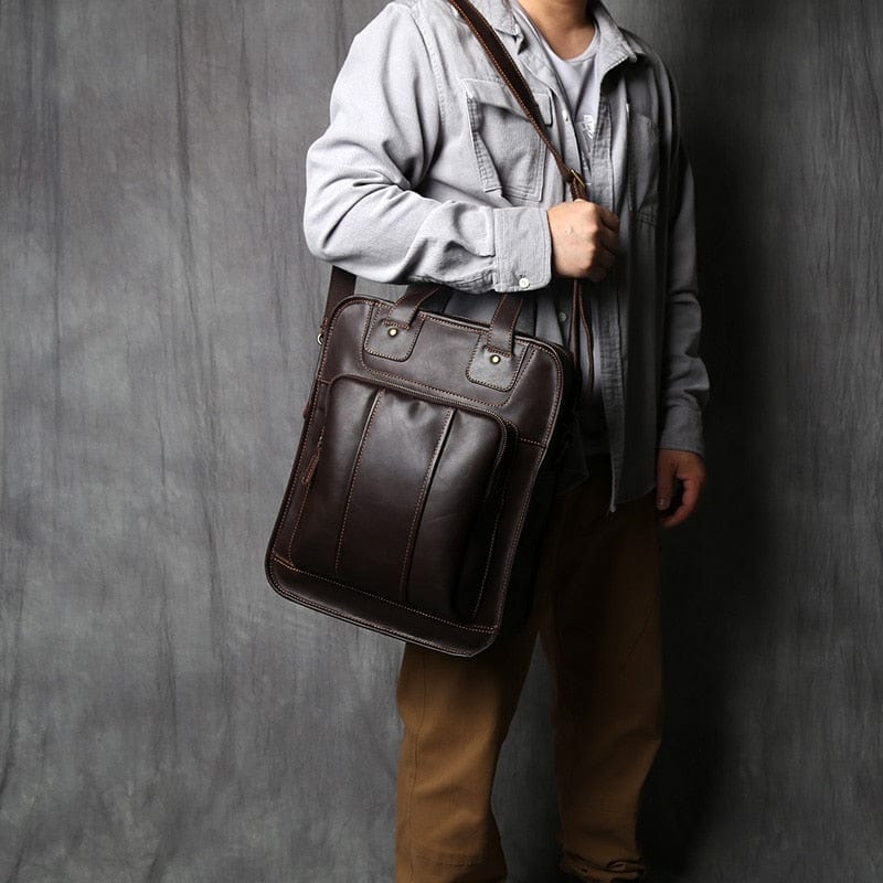 Sac à main homme en cuir, forme verticale, ordinateur 15 pouces