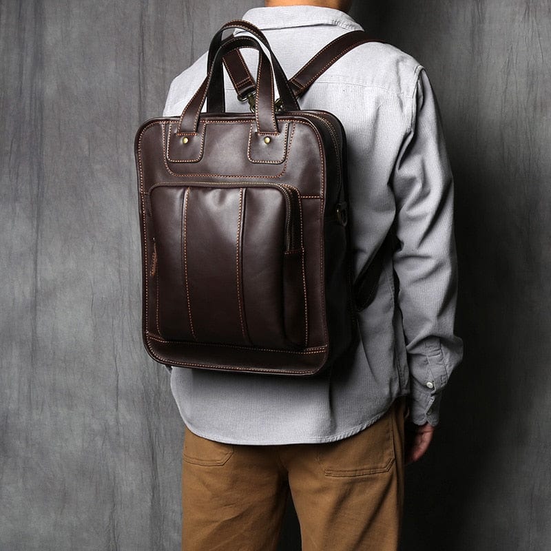 Sac à main homme en cuir, forme verticale, ordinateur 15 pouces