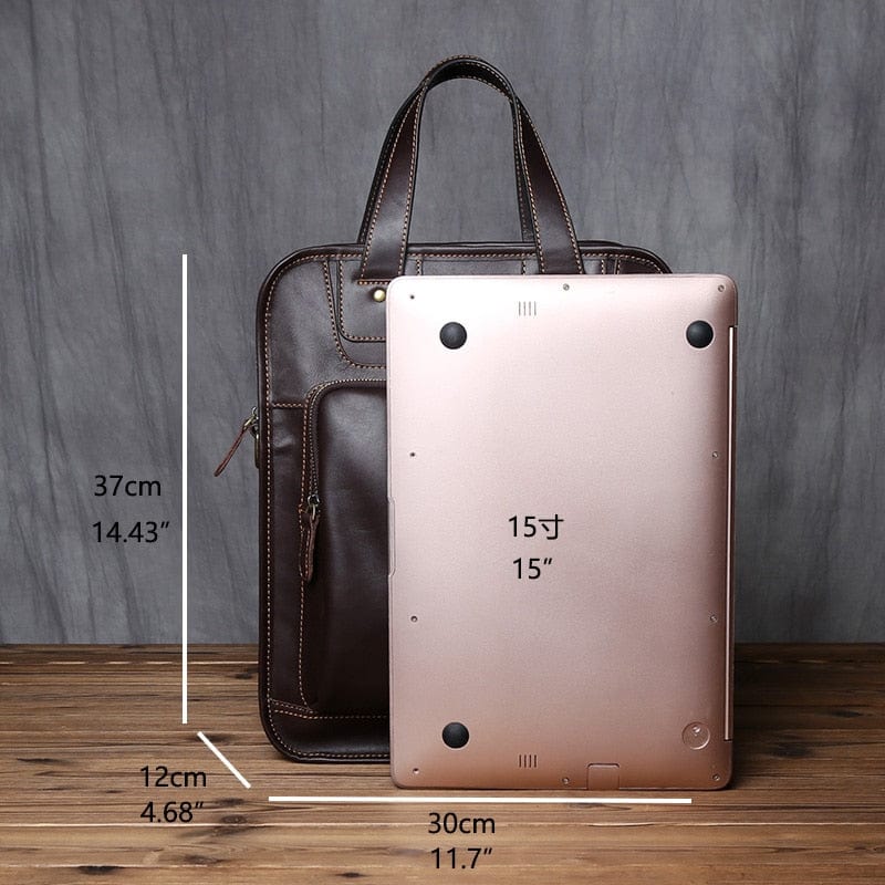 Sac à main homme en cuir, forme verticale, ordinateur 15 pouces