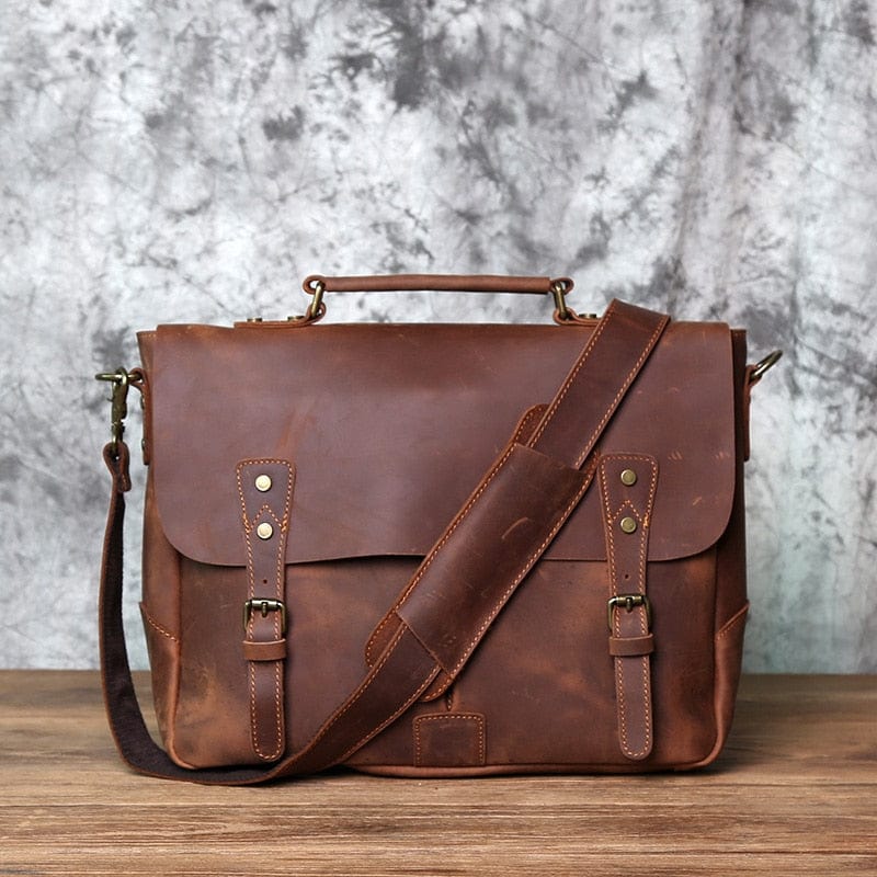 Sacoche homme en cuir pour ordinateur 16 pouces, trois coloris, marron rétro