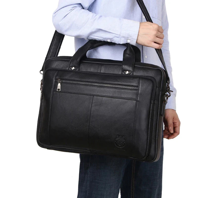 Sacoche homme en cuir noir pour ordinateur 16 pouces, 40 x 28 cm