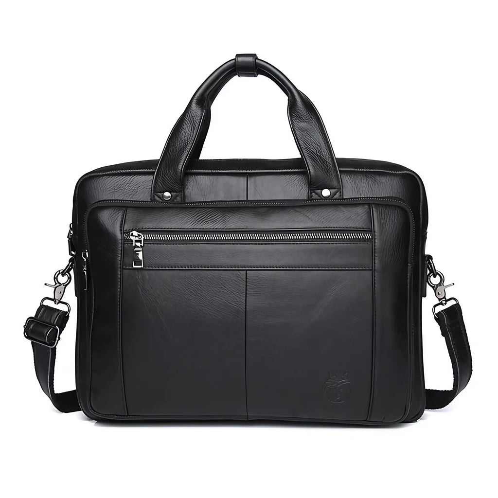 Sacoche homme en cuir noir pour ordinateur 16 pouces, 40 x 28 cm, noir