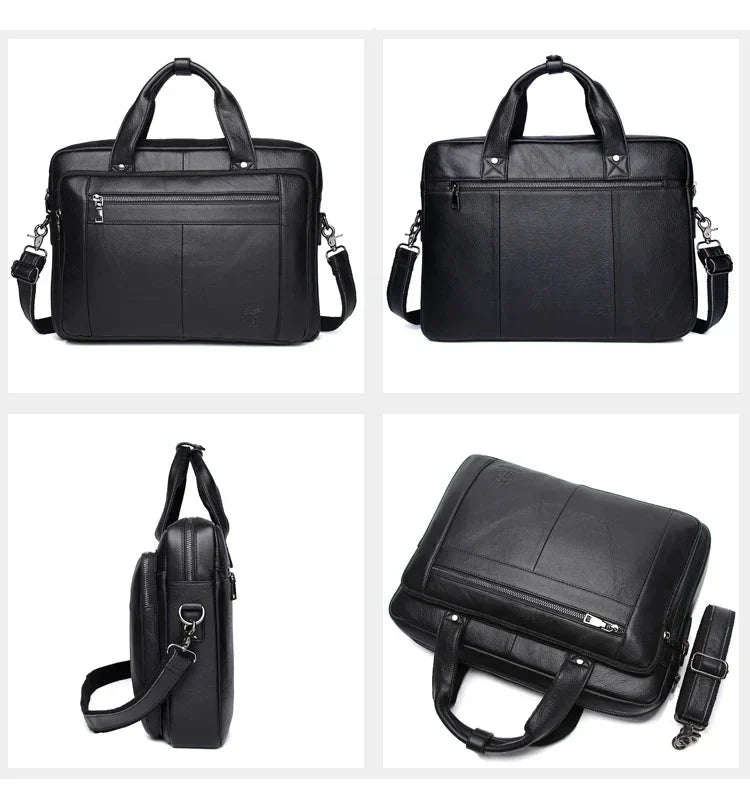 Sacoche homme en cuir noir pour ordinateur 16 pouces, 40 x 28 cm
