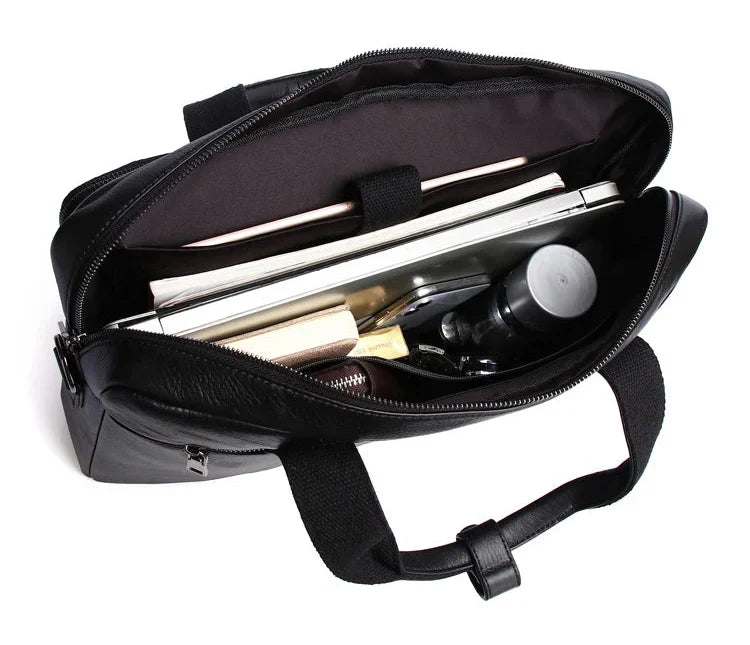 Sacoche homme en cuir noir pour ordinateur 16 pouces, 40 x 28 cm