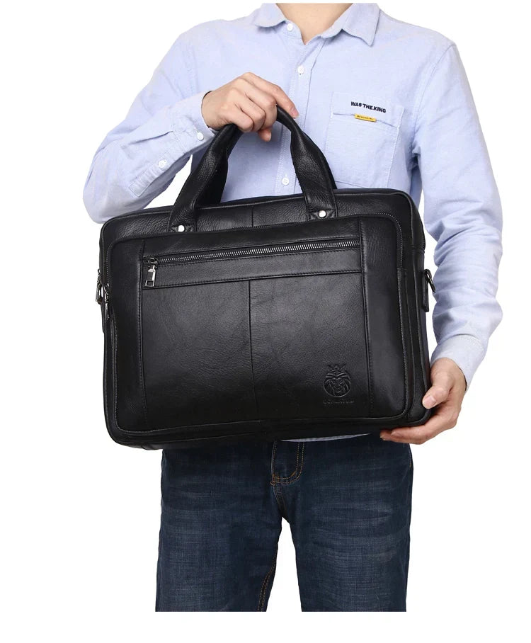 Sacoche homme en cuir noir pour ordinateur 16 pouces, 40 x 28 cm