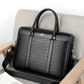 Sac à main homme motif crocodile, ordinateur 14 pouces, noir