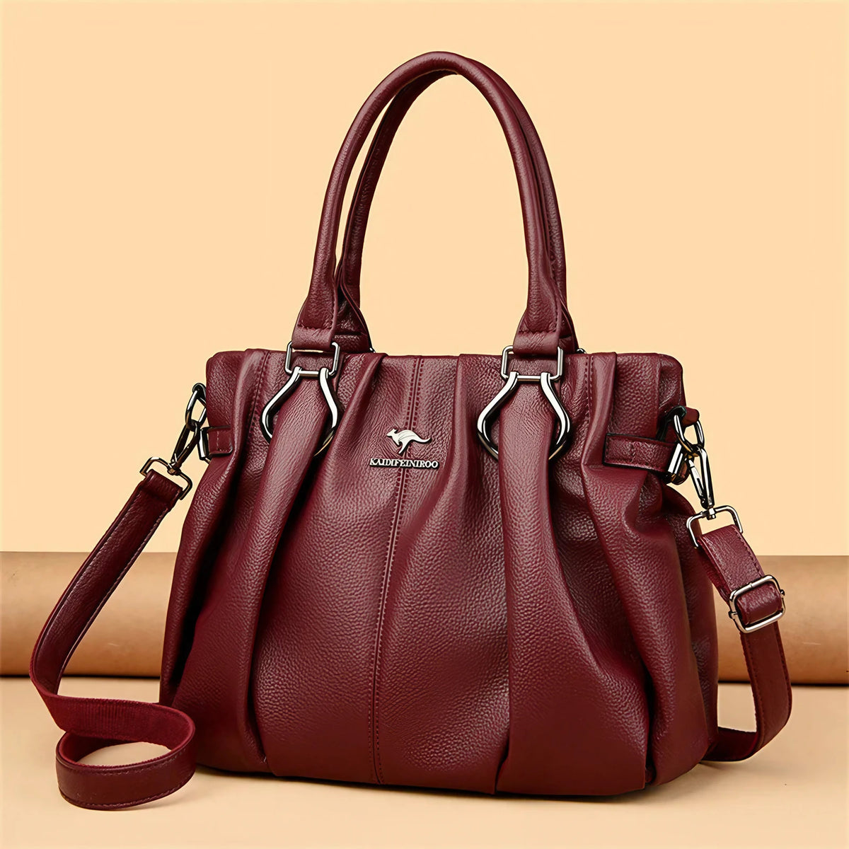 Sac à main femme en cuir bordeaux, bandoulière amovible