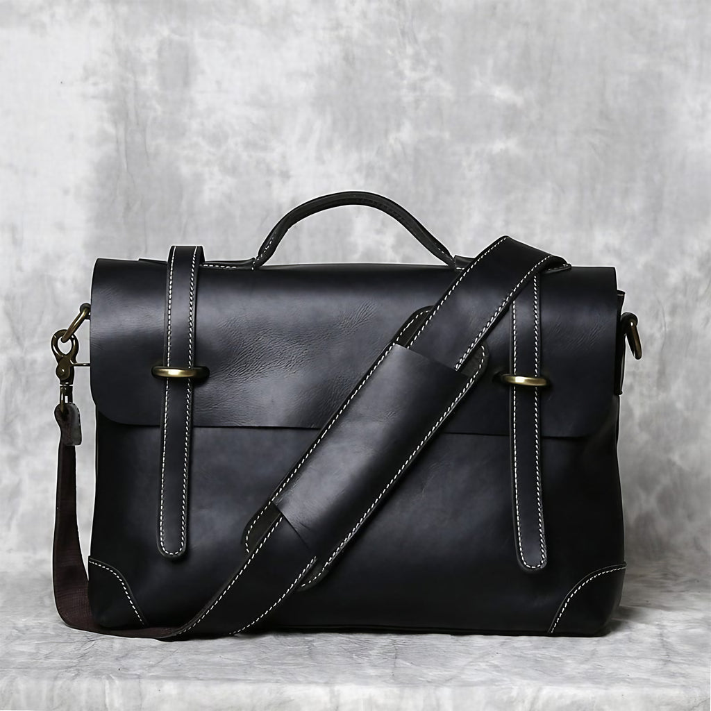 Sacoche homme à poignée rigide en cuir, noir, café ou marron, noir