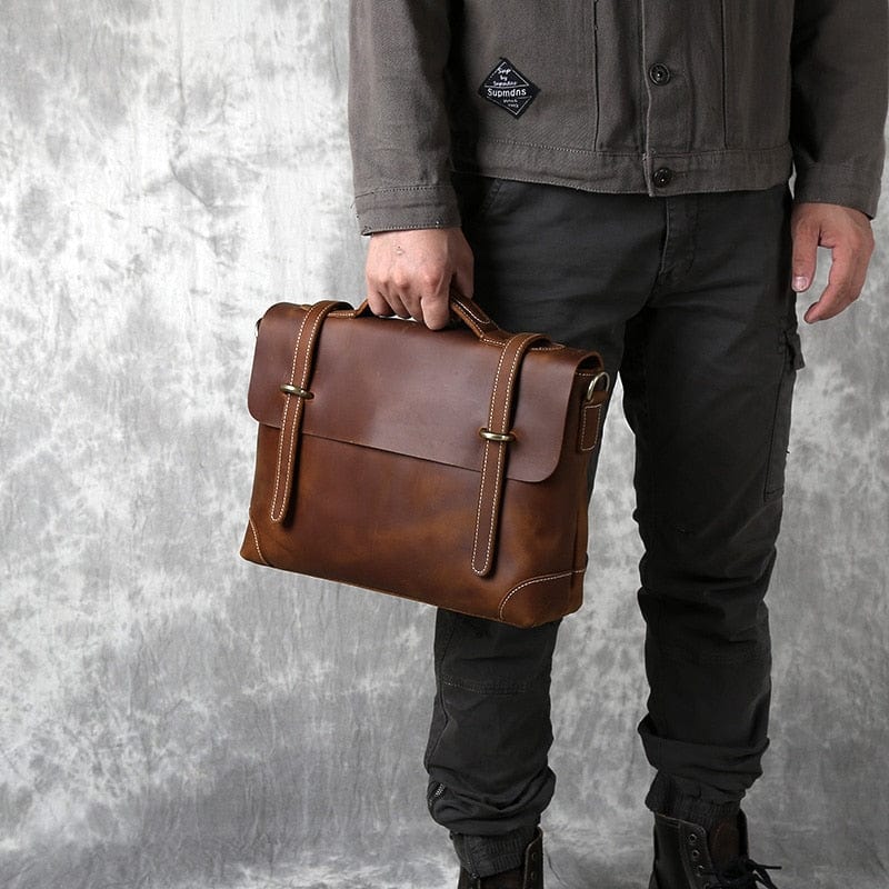 Sacoche homme à poignée rigide en cuir, noir, café ou marron