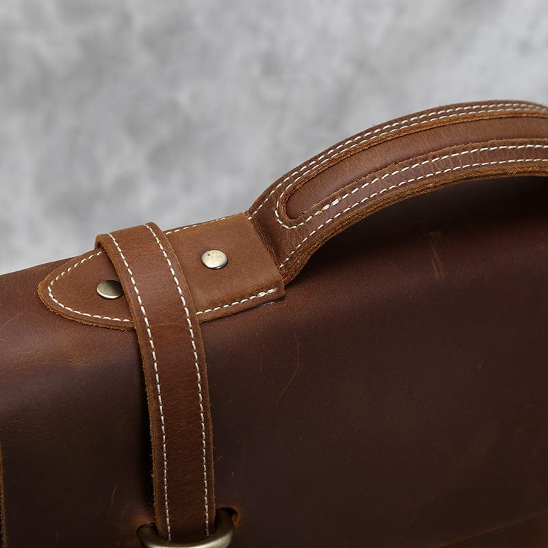 Sacoche homme à poignée rigide en cuir, noir, café ou marron