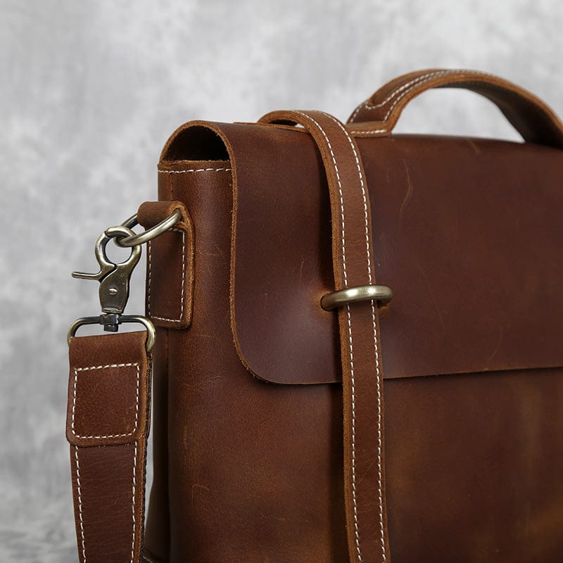 Sacoche homme à poignée rigide en cuir, noir, café ou marron
