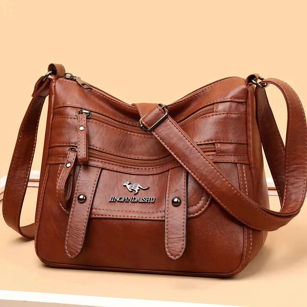 Sac à main structuré femme, poignées et bandoulière amovible, chocolat