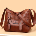 Sac à main structuré femme, poignées et bandoulière amovible, chocolat