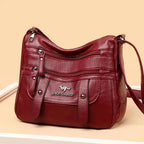 Sac à main structuré femme, poignées et bandoulière amovible, rouge
