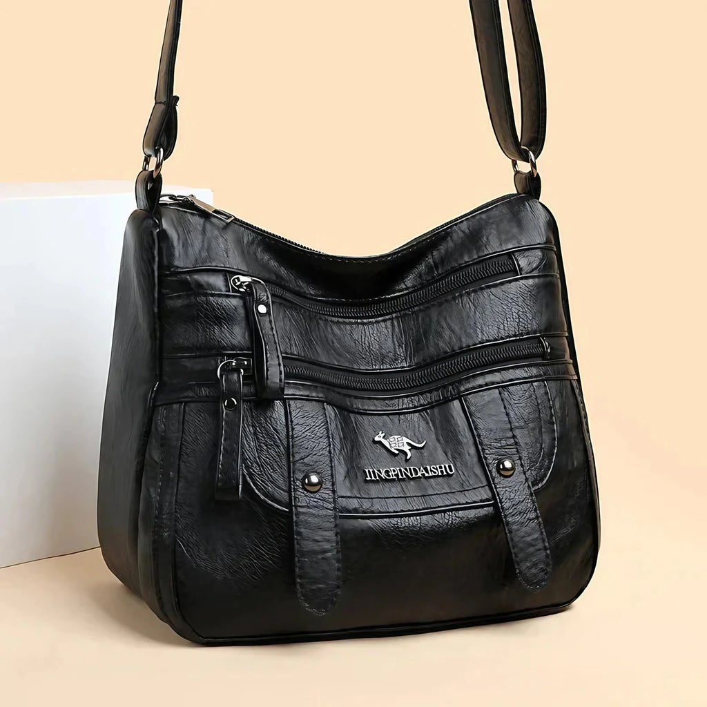 Sac à main structuré femme, poignées et bandoulière amovible, noir