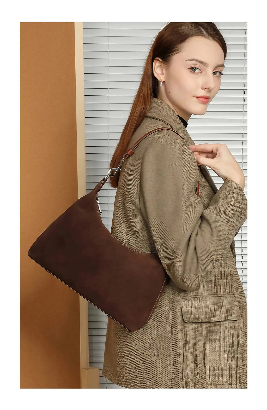 Petit sac à main femme en daim et cuir, poignée courte