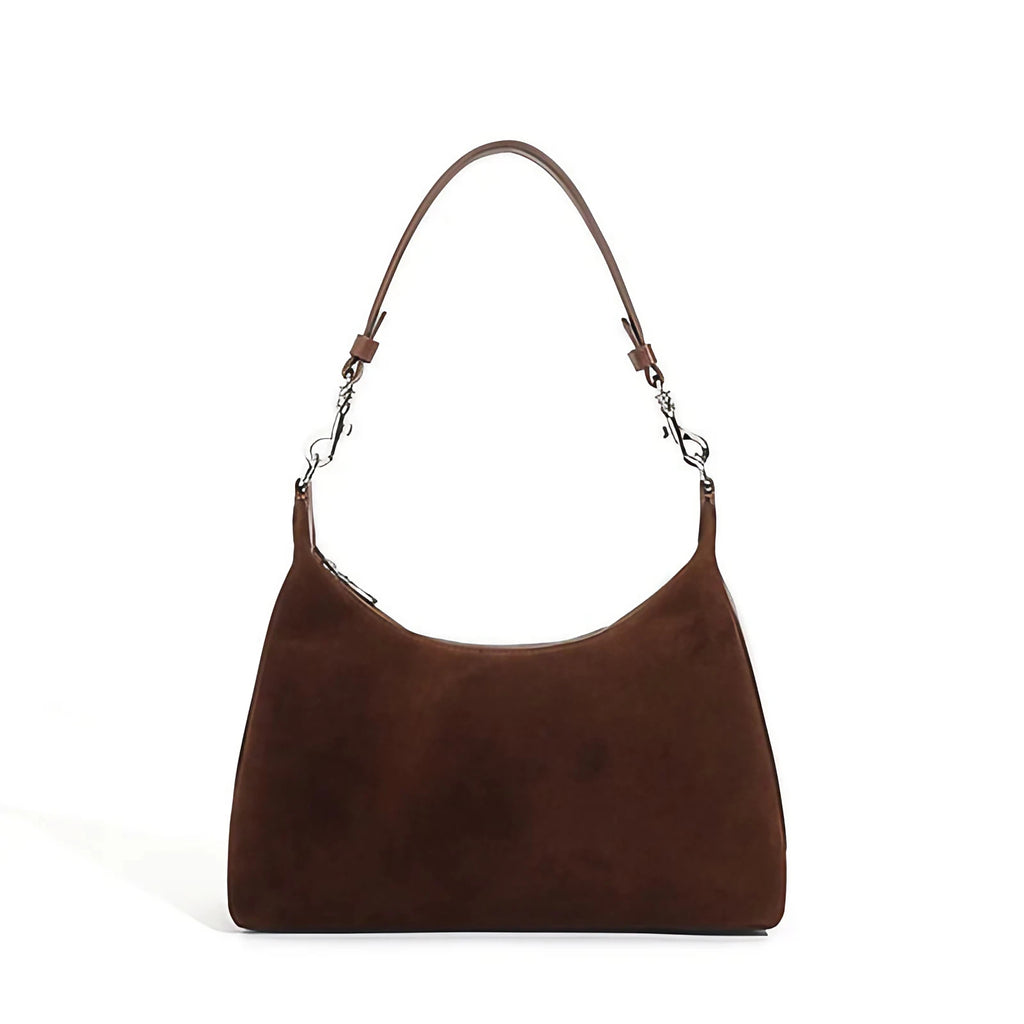 Petit sac à main femme en daim et cuir, poignée courte, marron