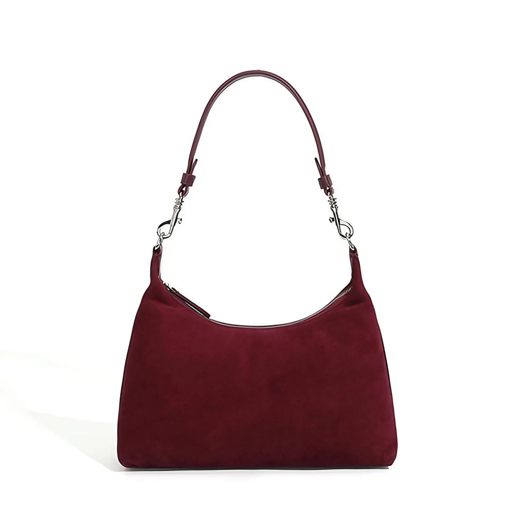 Petit sac à main femme en daim et cuir, poignée courte, lie de vin