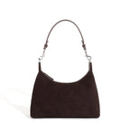 Petit sac à main femme en daim et cuir, poignée courte, café