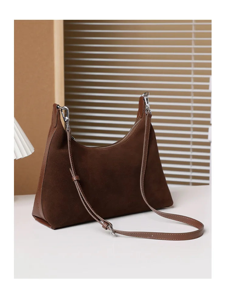 Petit sac à main femme en daim et cuir, poignée courte