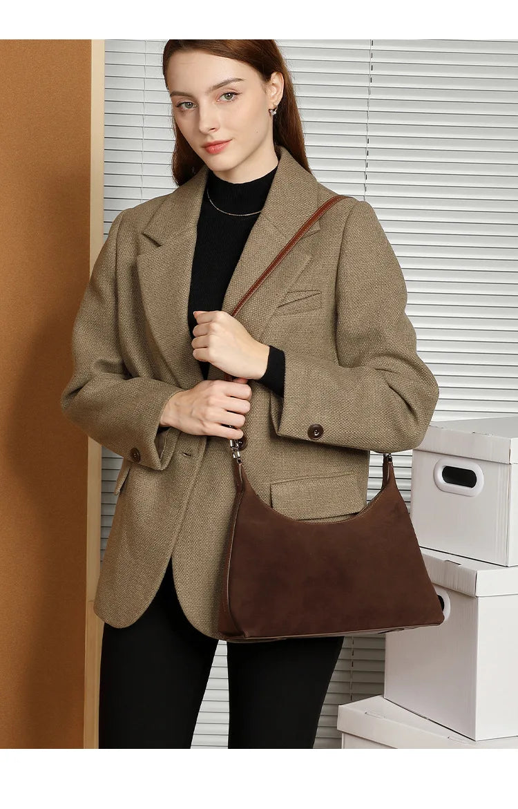 Petit sac à main femme en daim et cuir, poignée courte