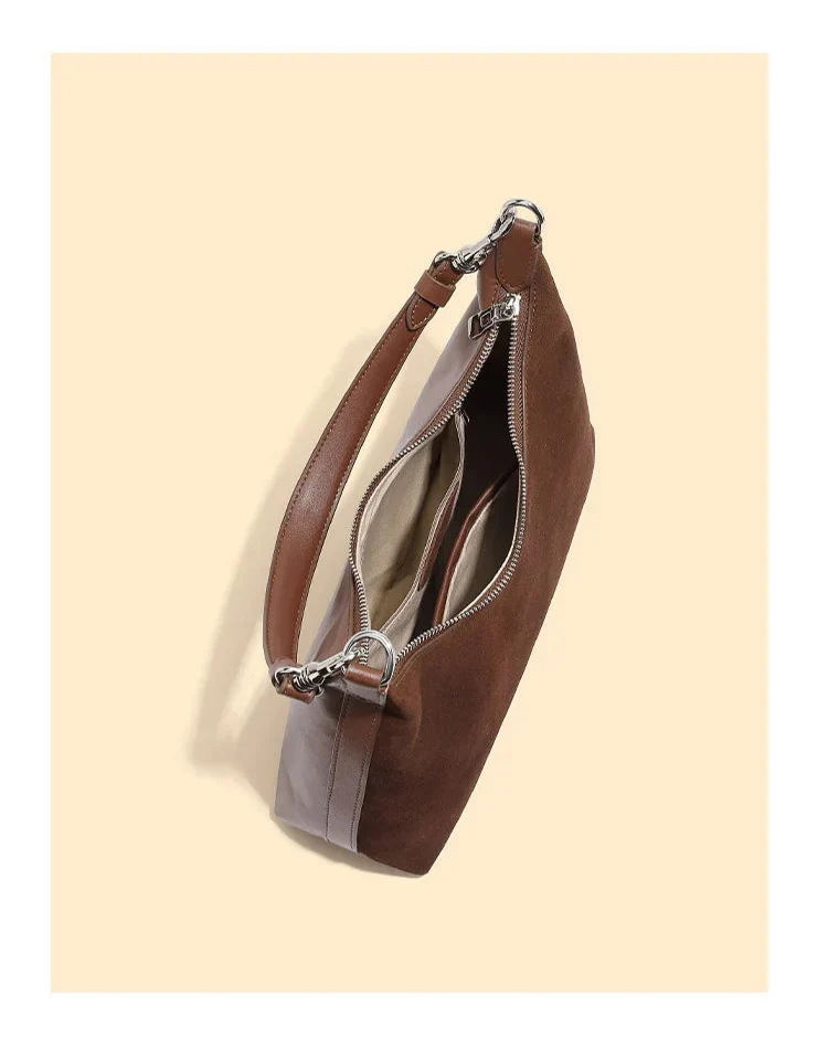 Petit sac à main femme en daim et cuir, poignée courte