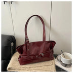 Sac à main femme en similicuir brillant, double anse, rouge