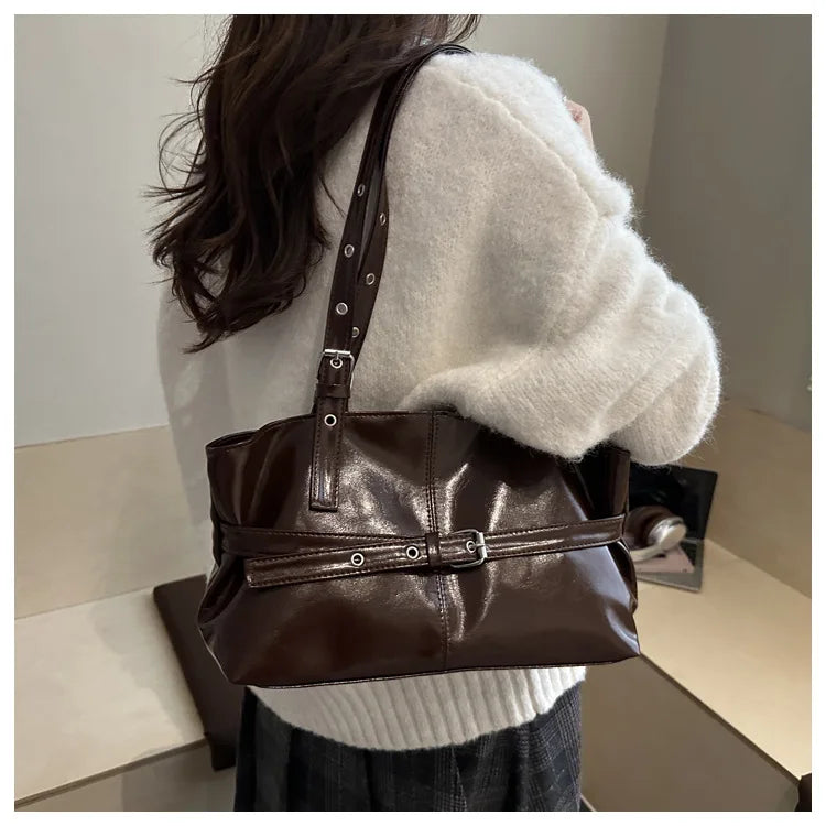 Sac à main femme en similicuir brillant, double anse