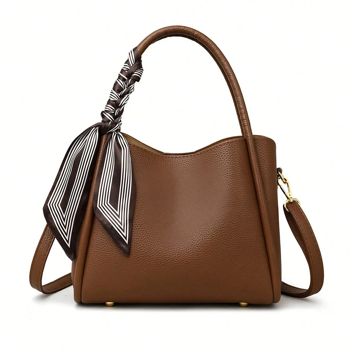 Sac seau femme marron en similicuir, forme triangulaire