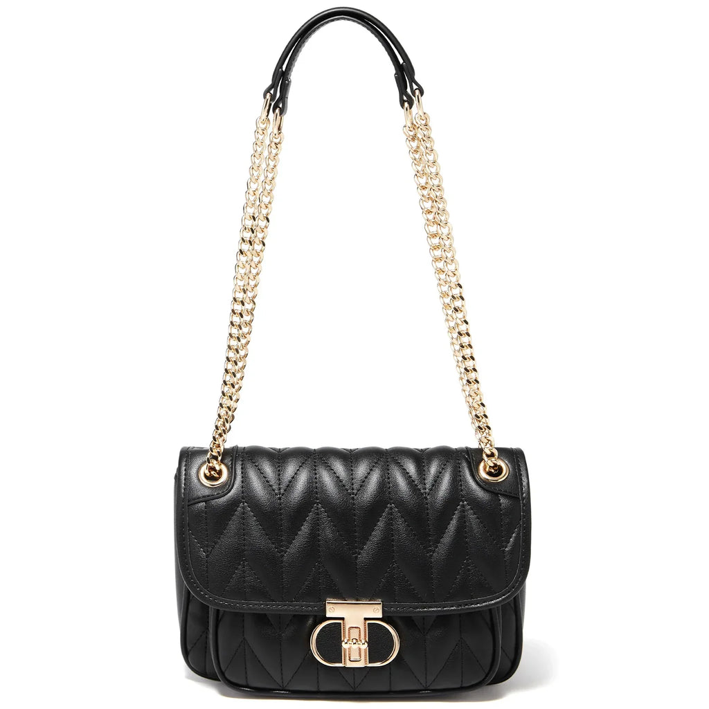 Sac à main matelassé femme, double anse à maillons dorés, noir