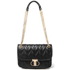 Sac à main matelassé femme, double anse à maillons dorés, noir