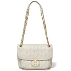 Sac à main matelassé femme, double anse à maillons dorés, blanc crème