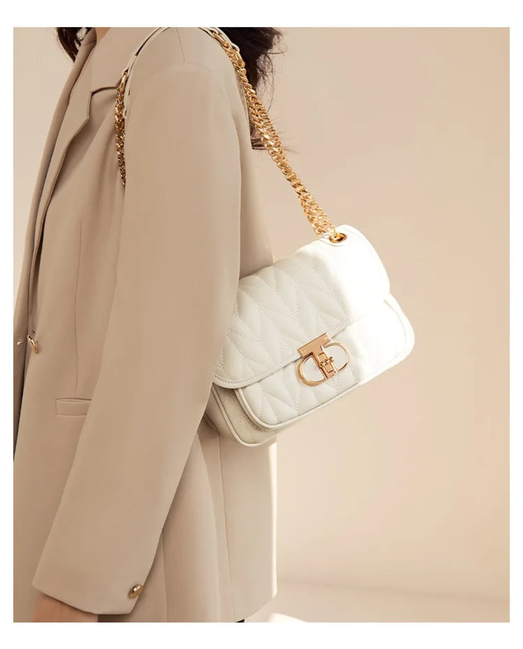 Sac à main matelassé femme, double anse à maillons dorés