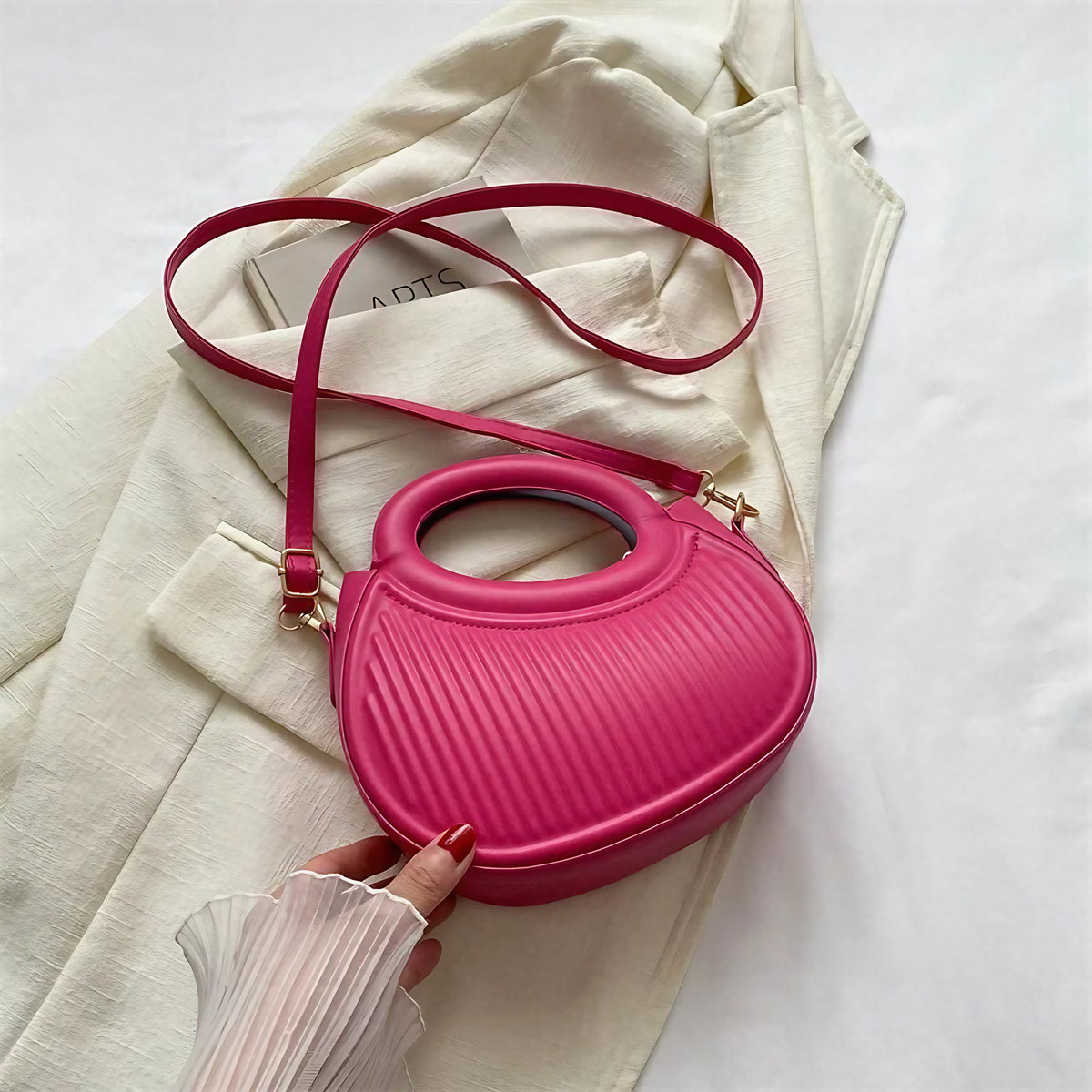 Mini sac matelassé femme en similicuir, anses arrondies, fuchsia